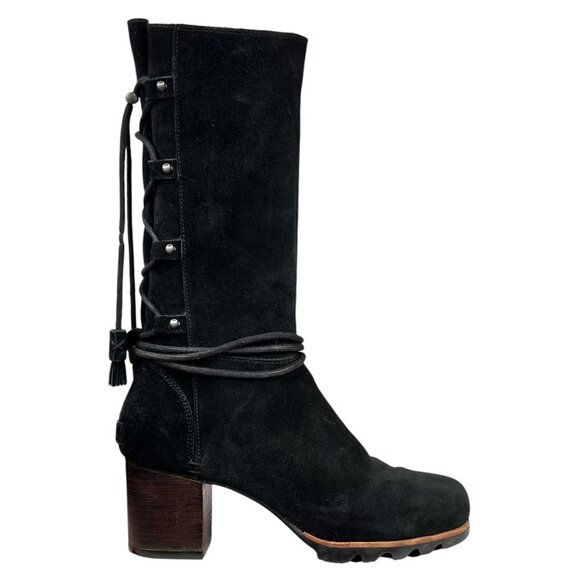 Sorel women's Farah Mid-Calf Suede Boots waterproof black 8 tassels - Picture 1 of 8